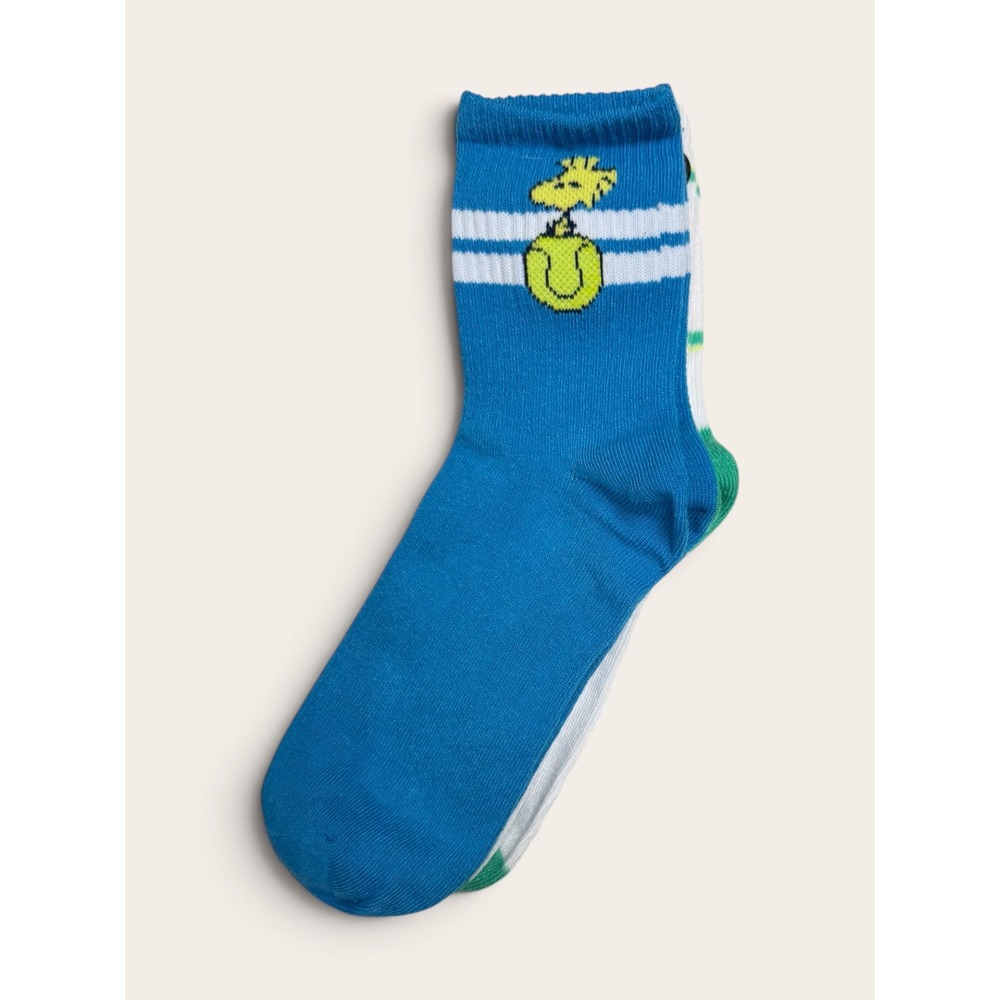 Peanuts Snoopy Woodstock Racquet Club Mid-Crew Socks 2 Pair Blue White NWT